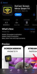 The App Store page of the DoCast app