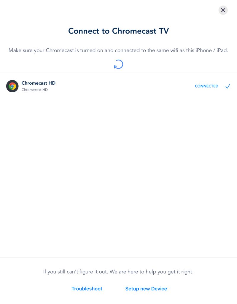 Select your Chromecast in Streamer for Chromecast TVs