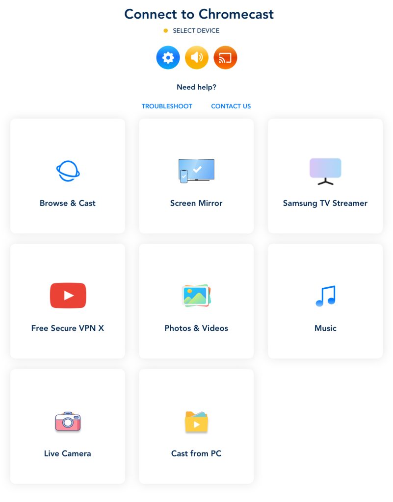 Tap on the Select device button in Streamer for Chromecast TVs