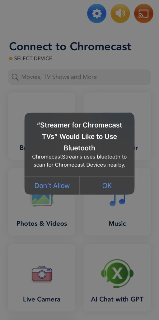 Giving Streamer for Chromecast TVs permission to use Bluetooth on iPhone Giving Streamer for Chromecast TVs permission to use Bluetooth on iPhone