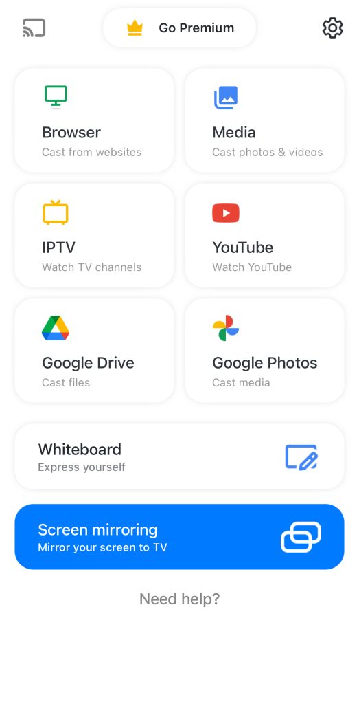 Main dashboard of the Screen Mirroring | Smart TV app Main dashboard of the Screen Mirroring | Smart TV app