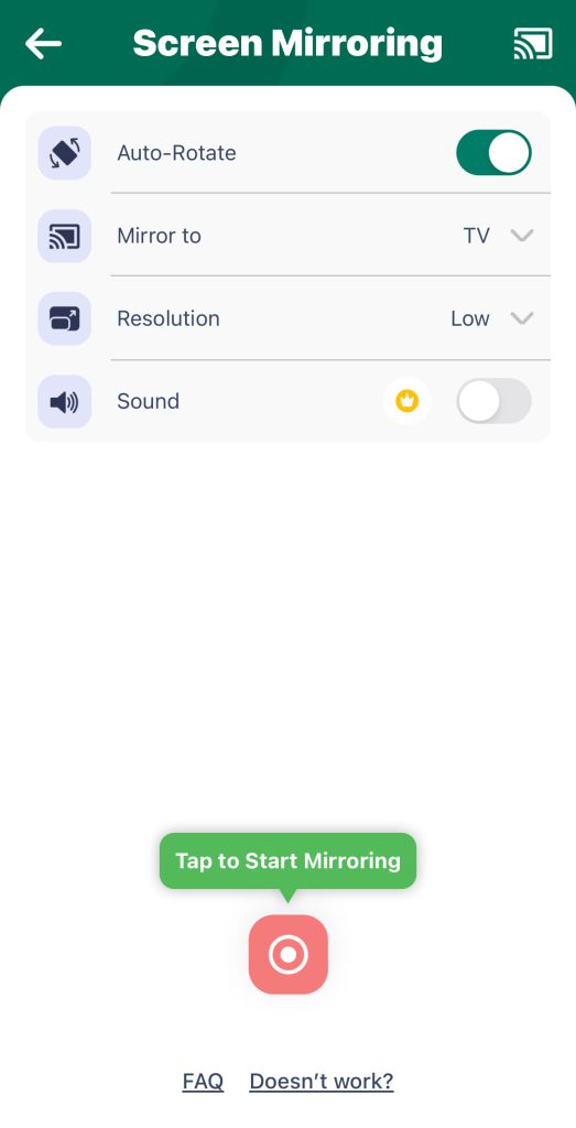 Tap on the red button to start mirroring via Screen Mirroring・Smart View TV