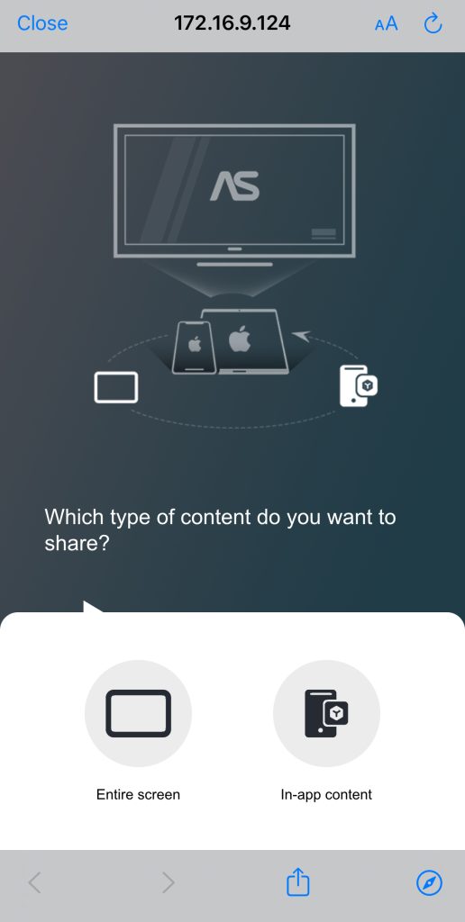 Tap on the Entire screen option in AirScreen