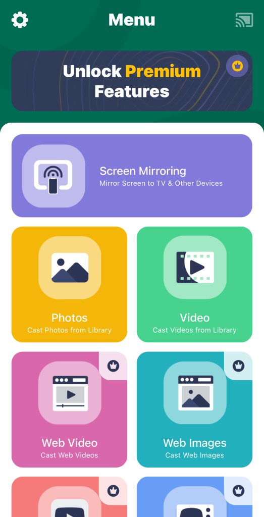 Main dashboard of the Screen Mirroring・Smart View TV app