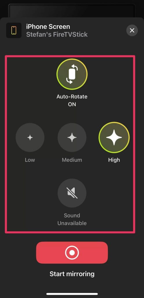 Adjust the screen mirroring parameters in DoCast