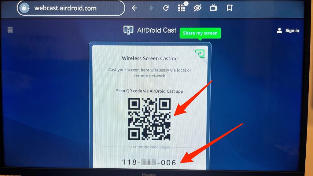 You will see a QR code in AirDroid Cast You will see a QR code in AirDroid Cast
