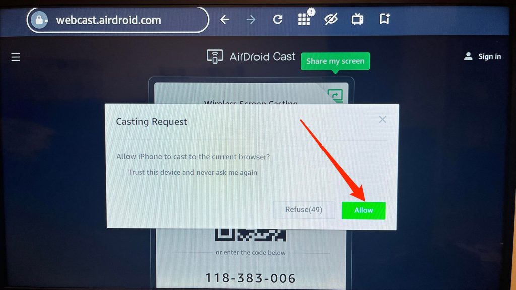 Give your iPhone permission to cast via AirDroid Cast Give your iPhone permission to cast via AirDroid Cast