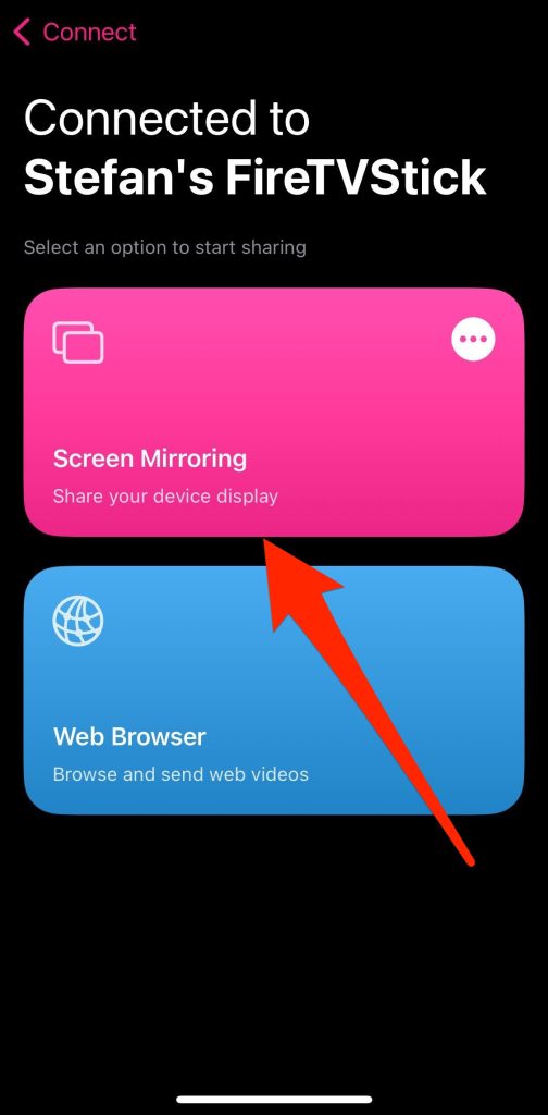 Tap on the Screen Mirroring tile in Replica Tap on the Screen Mirroring tile in Replica