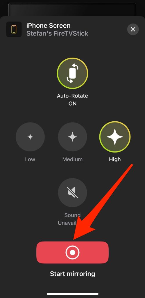 Tap on the Start mirroring button in DoCast Tap on the Start mirroring button in DoCast