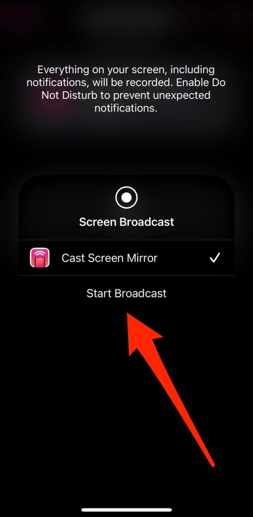Tap on the Start Broadcast button in Replica Tap on the Start Broadcast button in Replica