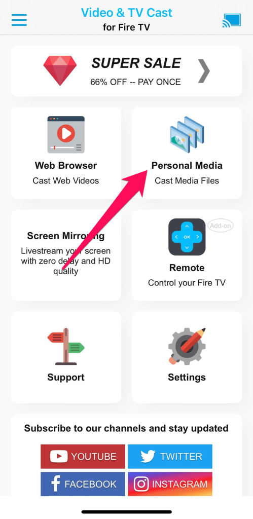 Tap on the Personal Media tile in TV Cast for Fire TV