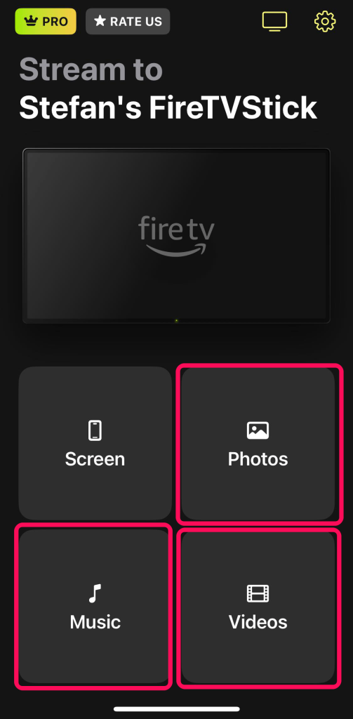Tap on the Photos, Videos or Music tile in DoCast