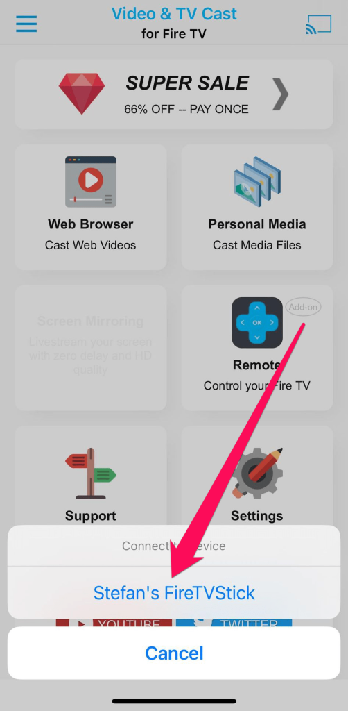 Connect to your Firestick in TV Cast for Fire TV