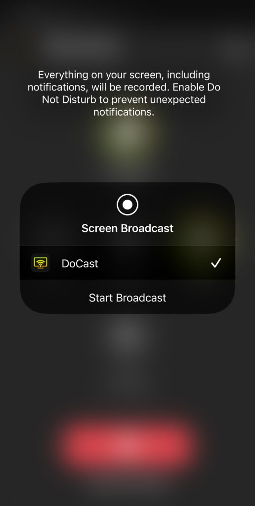Broadcasting iPhone's screen with DoCast