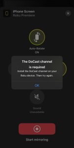 Download prompt of the DoCast channel on Roku 