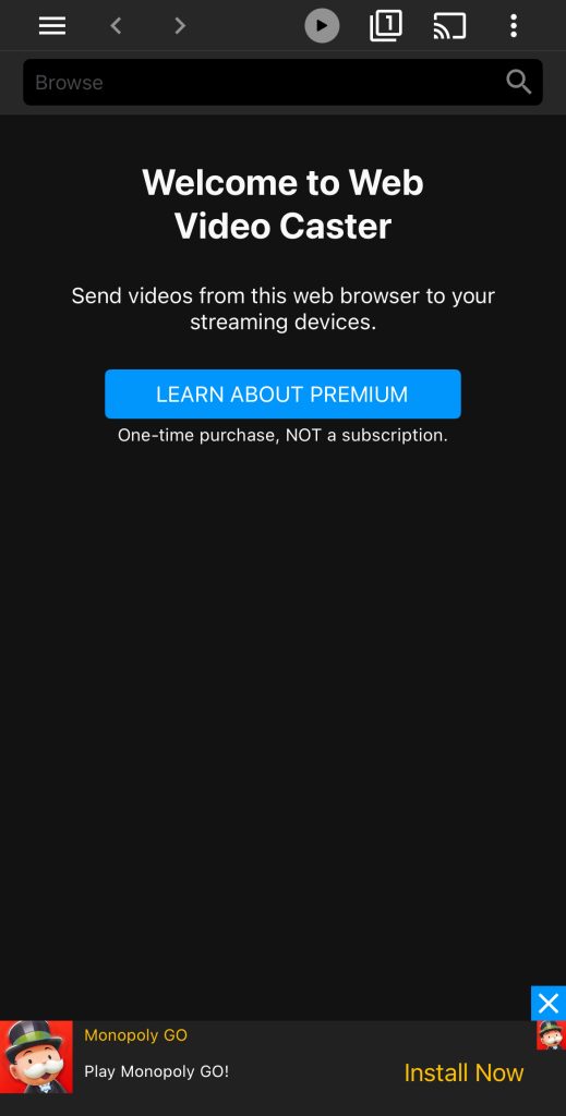 Web Video Cast main screen