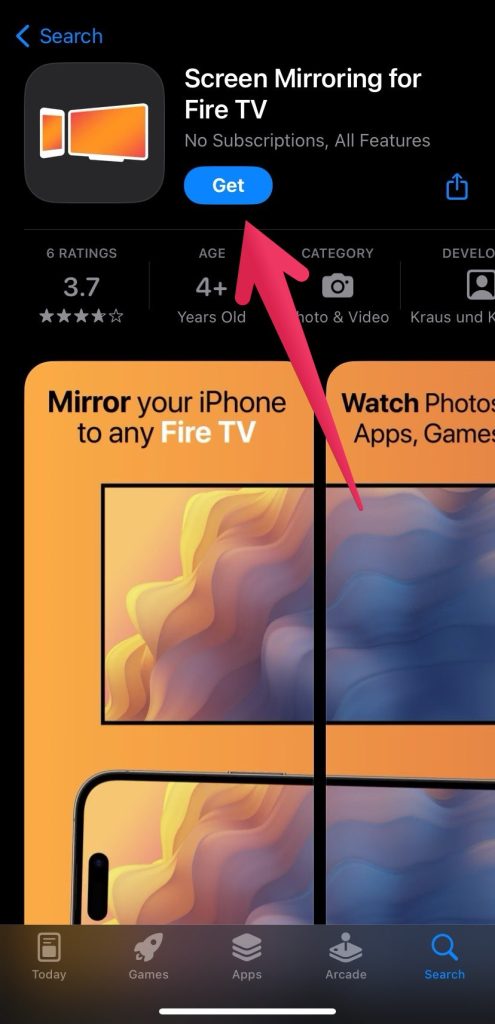 Download the Screen Mirroring for Fire TV app from the App Store Download the Screen Mirroring for Fire TV app from the App Store