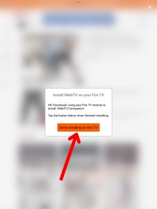 Screenshot where iWebTV offers to install the accompanying app