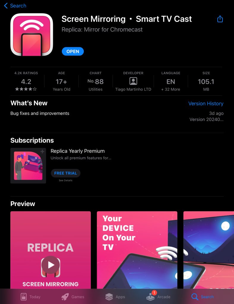 Download Screen Mirroring・Smart TV Cast from the App Store on iPad