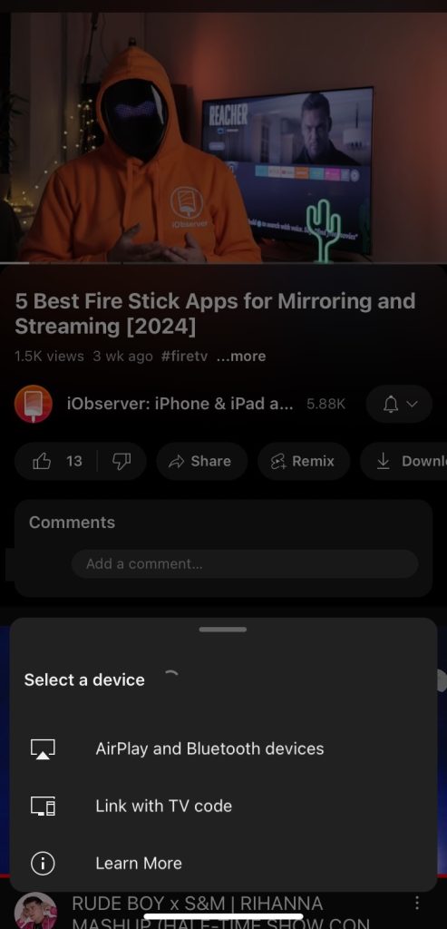Tap on the AirPlay and Bluetooth devices button in YouTube