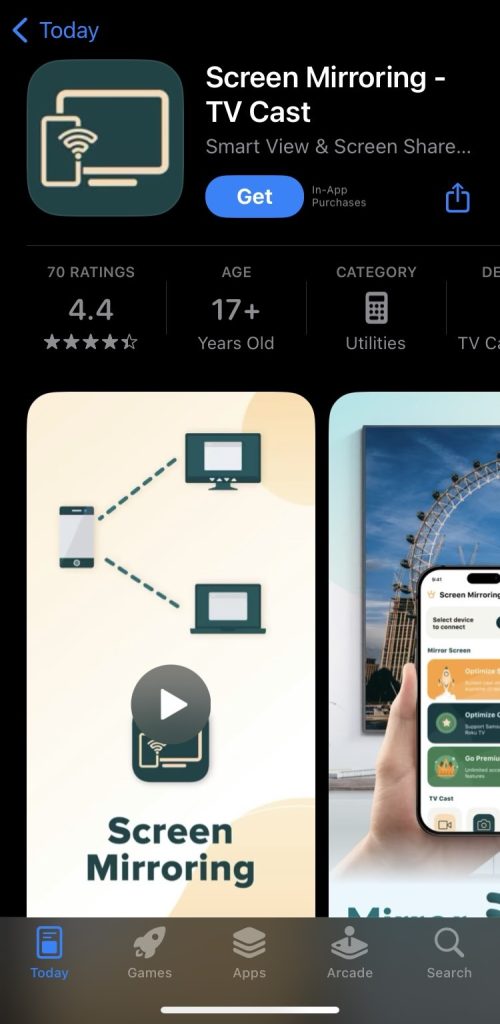 Download the Screen Mirroring - TV Cast app from the App Store and open it