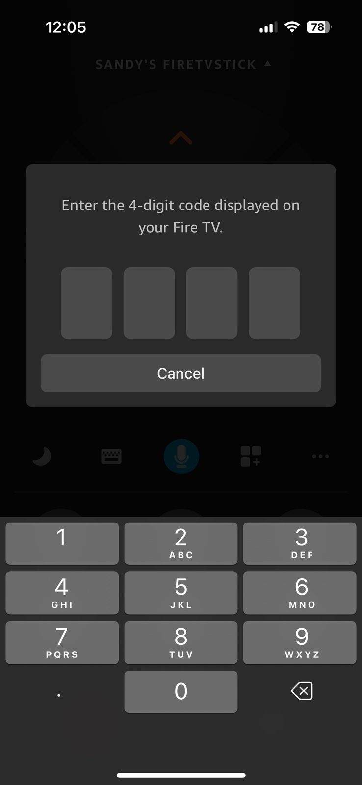 Fire TV app enter code screen