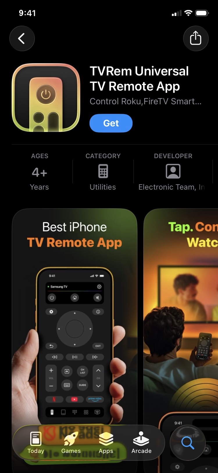 Download TVRem Universal TV Remote App from the App Store