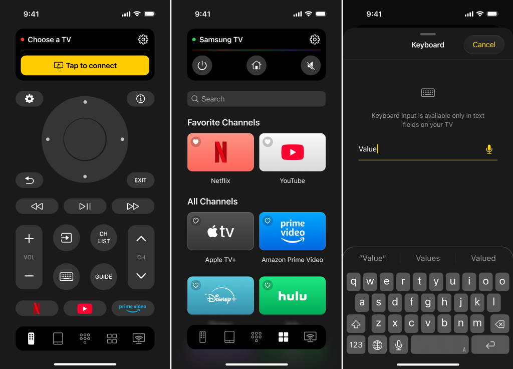 The interface screenshots of the TVRem app