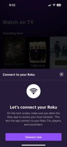 Tap on the Connect now button in The Roku App on iPhone Tap on the Connect now button in The Roku App on iPhone