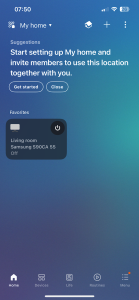 Home screen of the SmartThings app Home screen of the SmartThings app