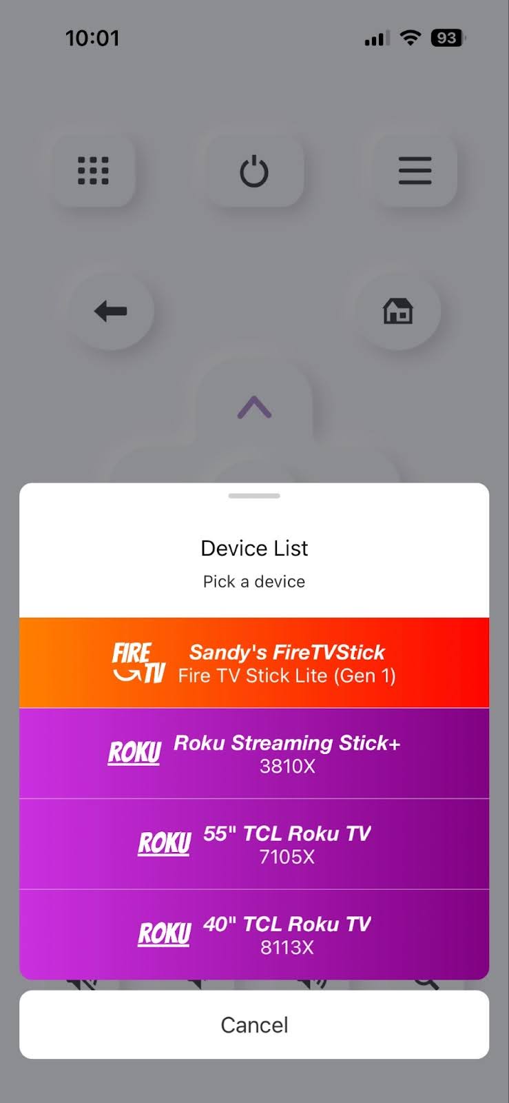 Select your TV device from the list in TV Remote