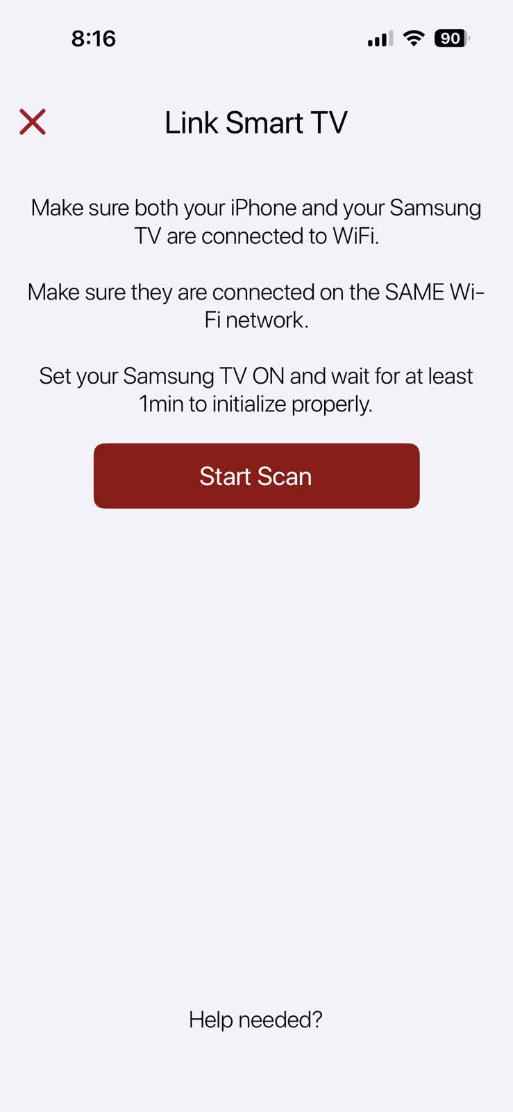 Tap on the Start Scan button in TV Remote for Samsung – Cast Tap on the Start Scan button in TV Remote for Samsung – Cast