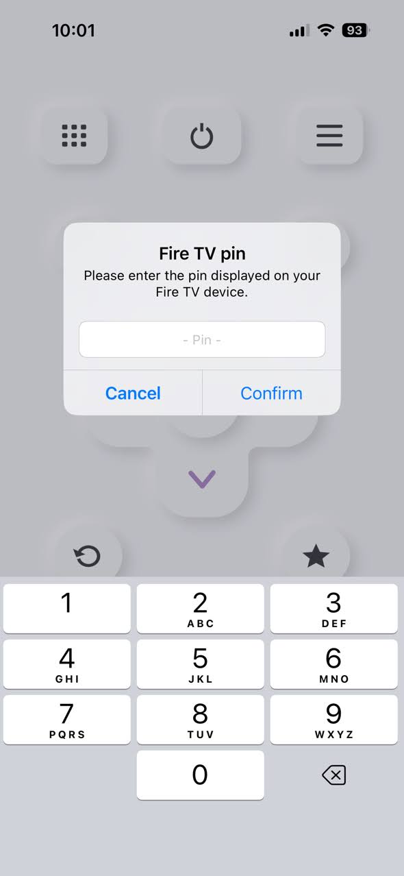Enter the pin code displayed on Fire TV device