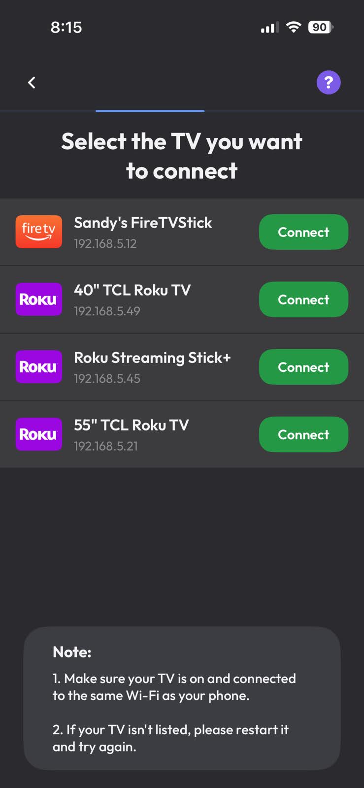 Tap on the Connect button in TV Remote, Universal Remote Tap on the Connect button in TV Remote, Universal Remote