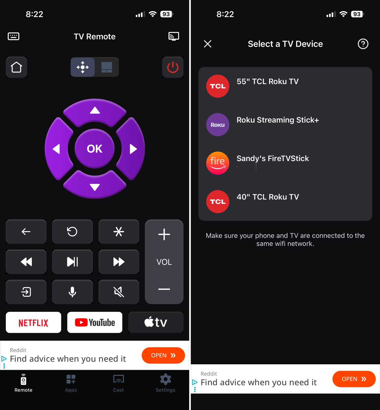 Select TV in TV Remote - Universal Control