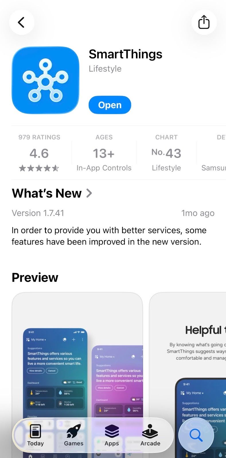 Download SmartThings app from the App Store Download SmartThings app from the App Store