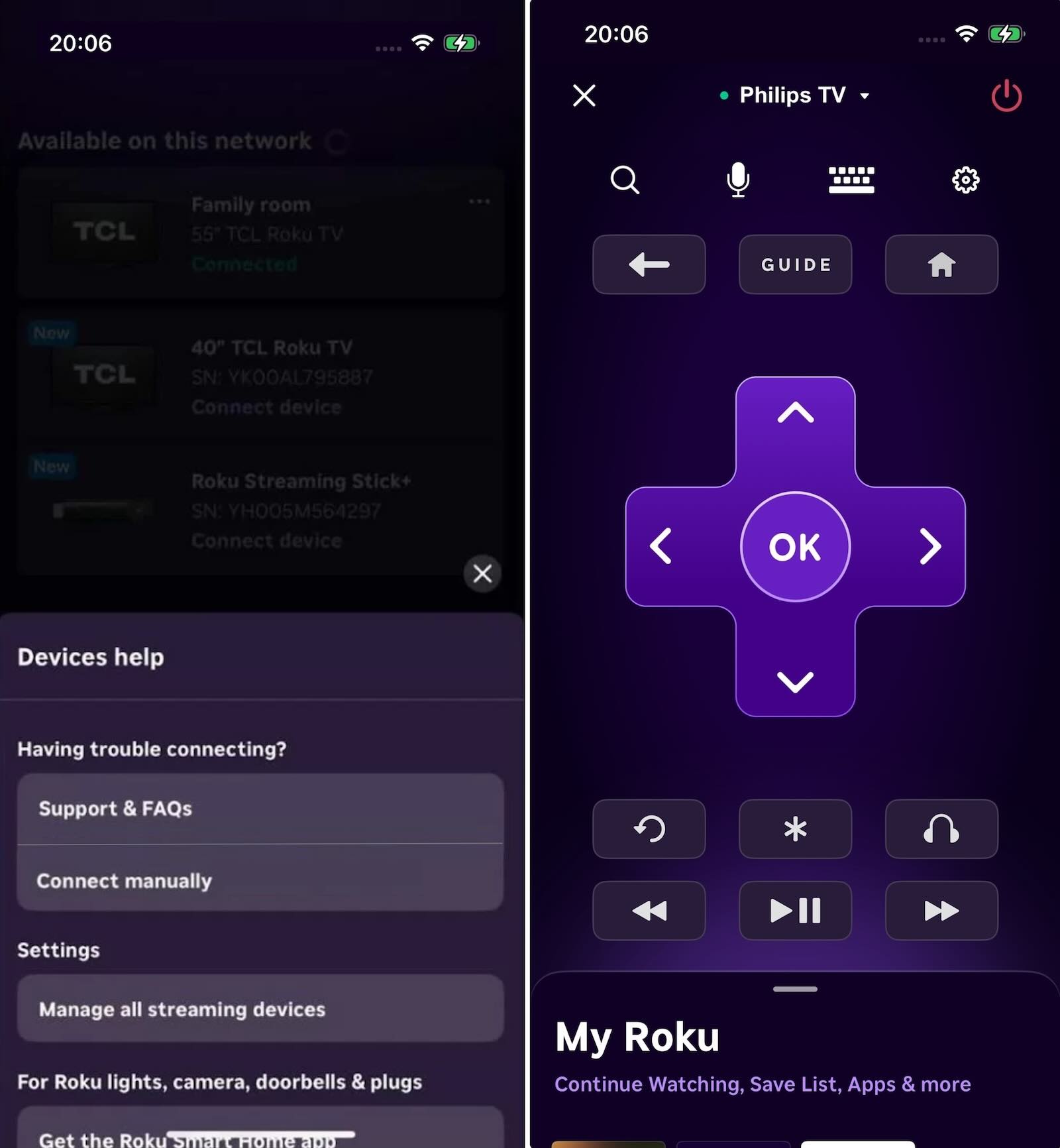 The Official Roku App as an alternative to the remote connect to Philips TV