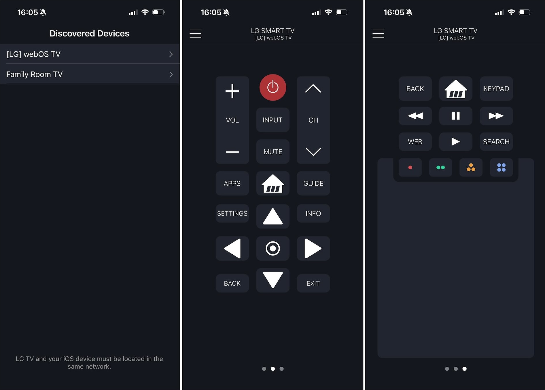 Screenshots of the Smartify – LG TV Remote app