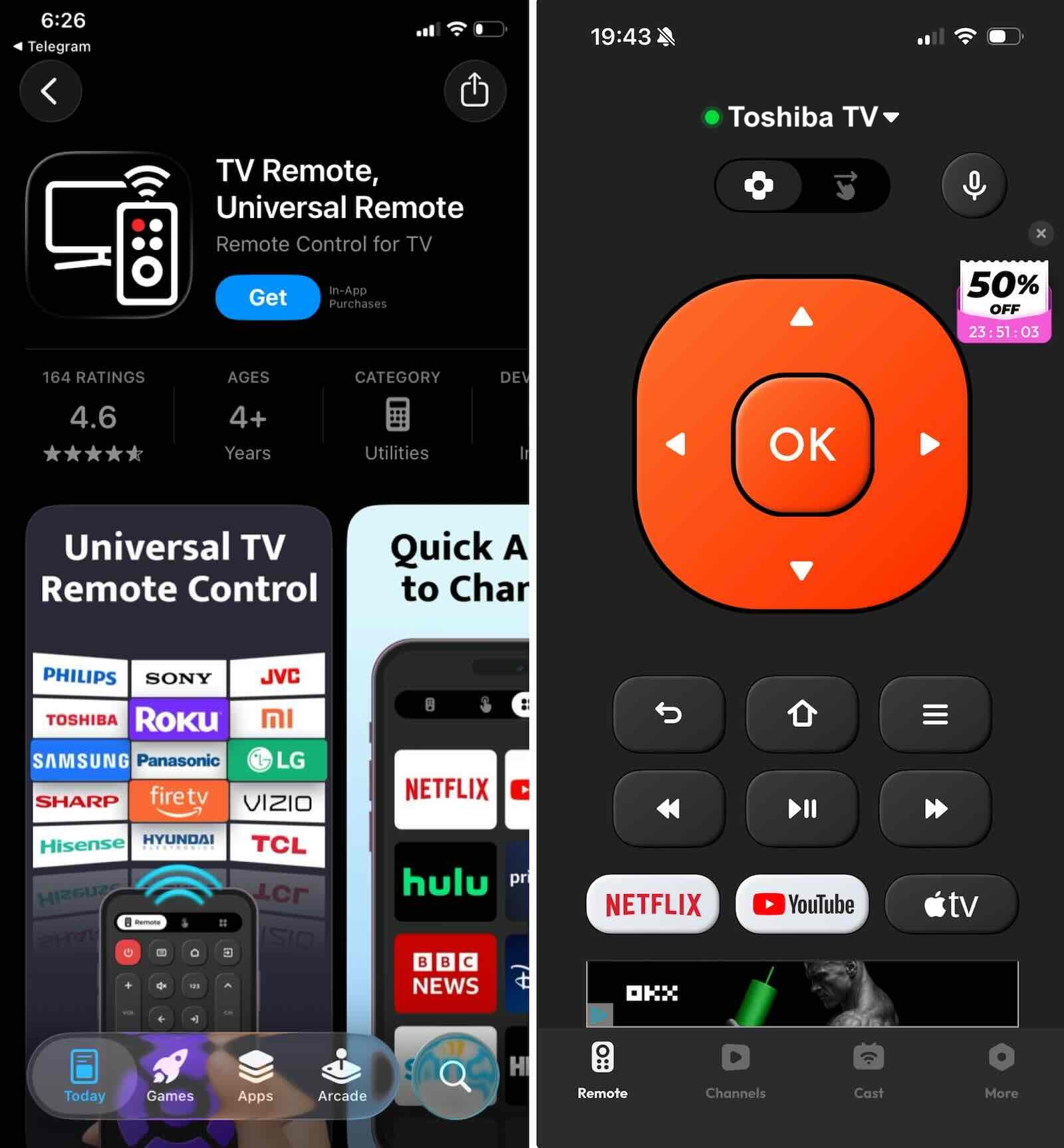 Interface screenshots of the TV Remote - Universal Remote app Interface screenshots of the TV Remote - Universal Remote app