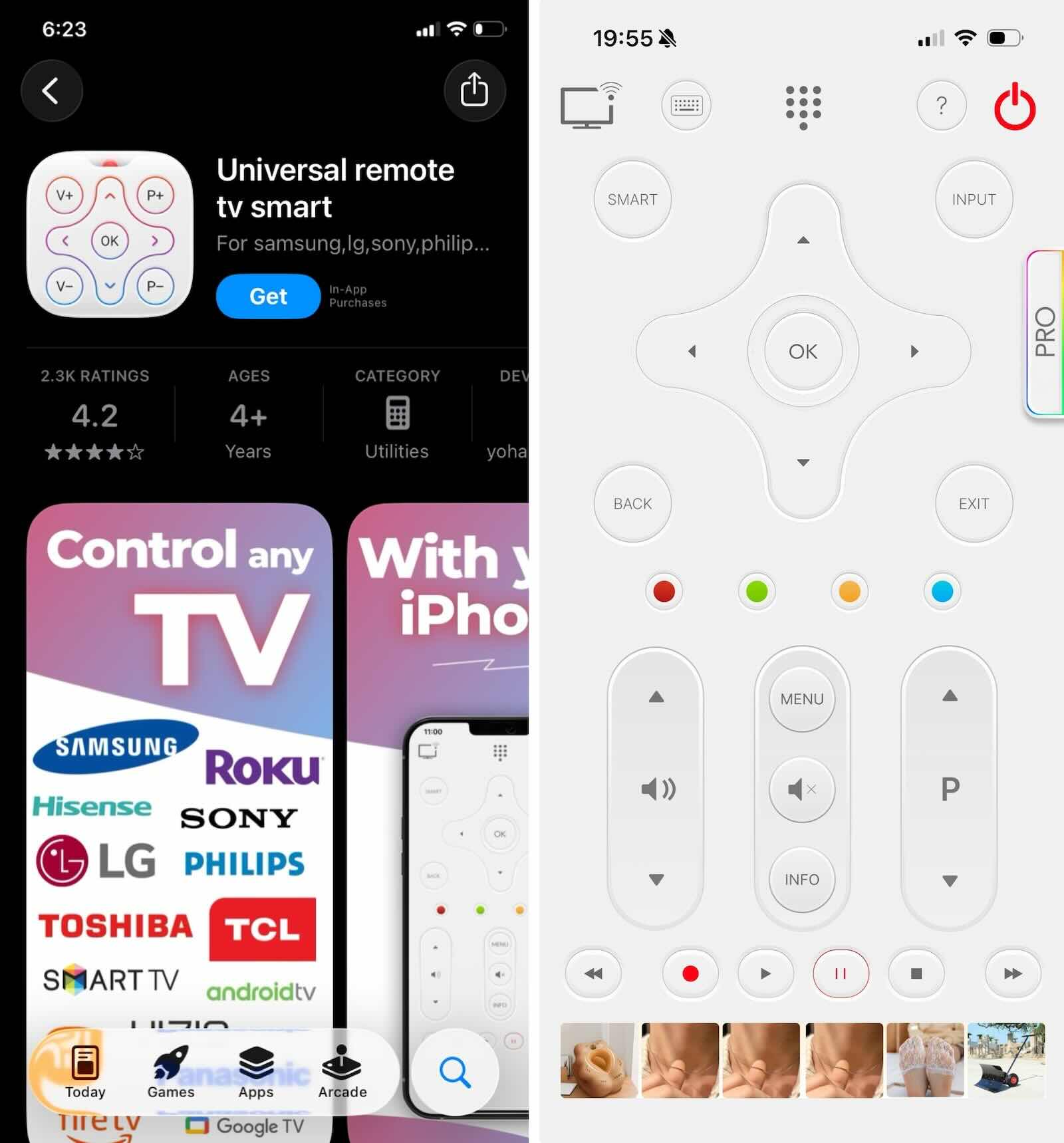 Interface screenshots of the Universal Remote TV Smart app Interface screenshots of the Universal Remote TV Smart app